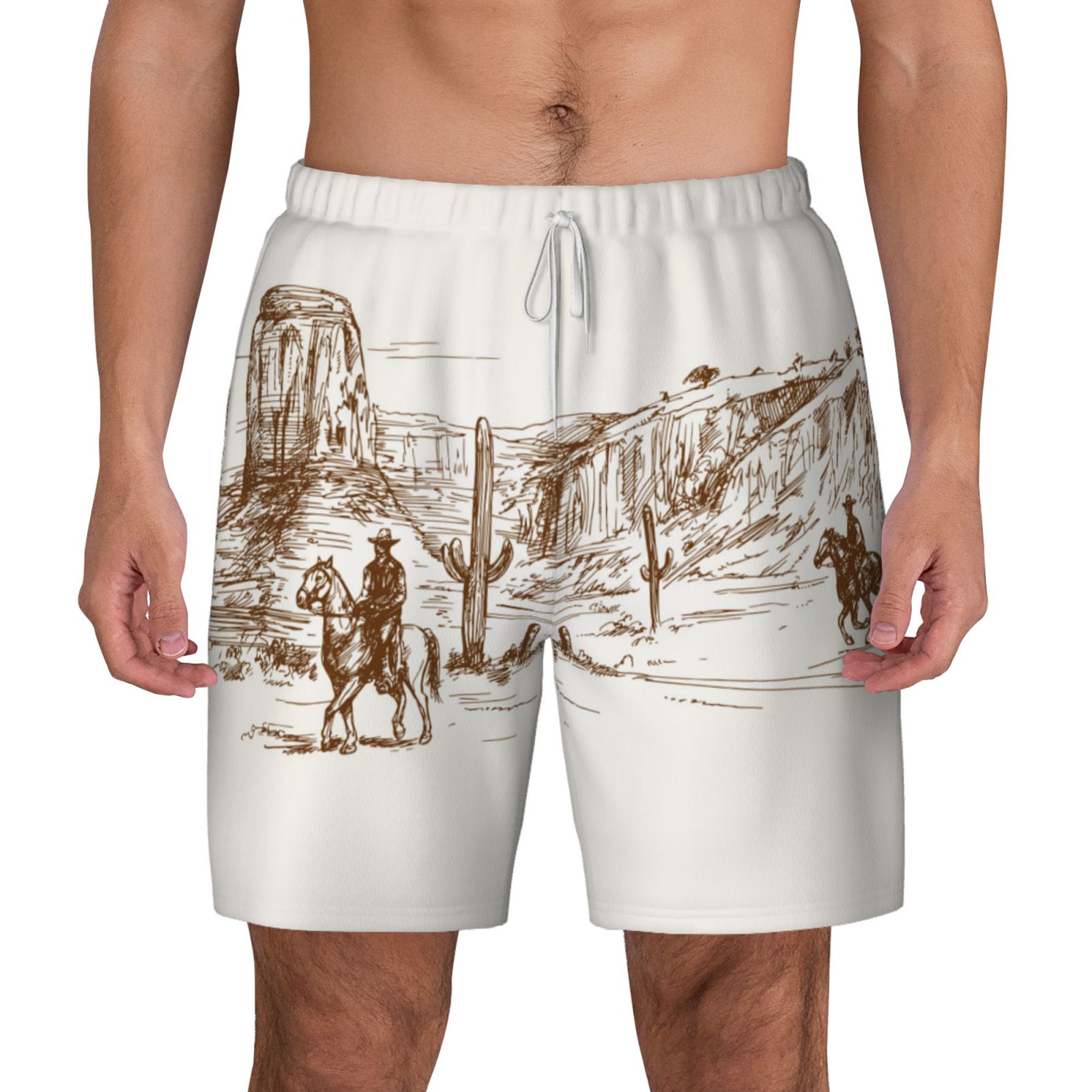 Xecao Western Desert Cowboys for Men's Swimming Trunks Swim Trunks Quick Dry Swim Shorts with Mesh Lining Funny Swimwear Bathing Suits