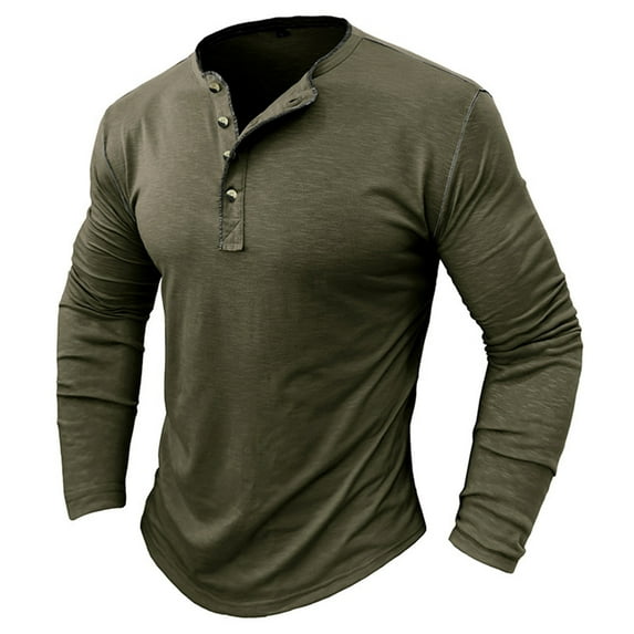 JGTDBPO Men Long-Sleeve Beefy Muscle Basic Pure Color Blouse Tee Shirt Long Sleeve Round-Neck Blouses & Shirts