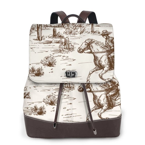 Xecao Western Desert Cowboys3 Print Large Backpack Soft Leather for Women Travel with Compartment, Adjustable Convertible Strap