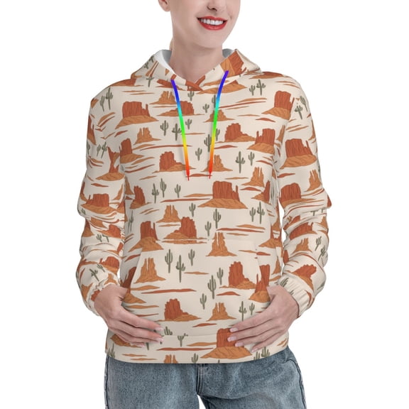 Xecao Western Desert Nature Landscape Pattern Hoodies for Women Sweatshirts Long Sleeve Sweatshirts Pullover Outfits with Pocket-
