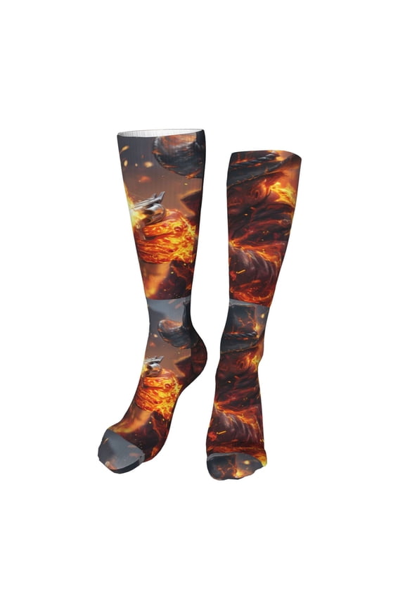 Western Fire Cowboy Print Calf Socks Seamless Toe, Knee High Long Socks, Sports Socks Trouser Socks for Women and Men-One Size