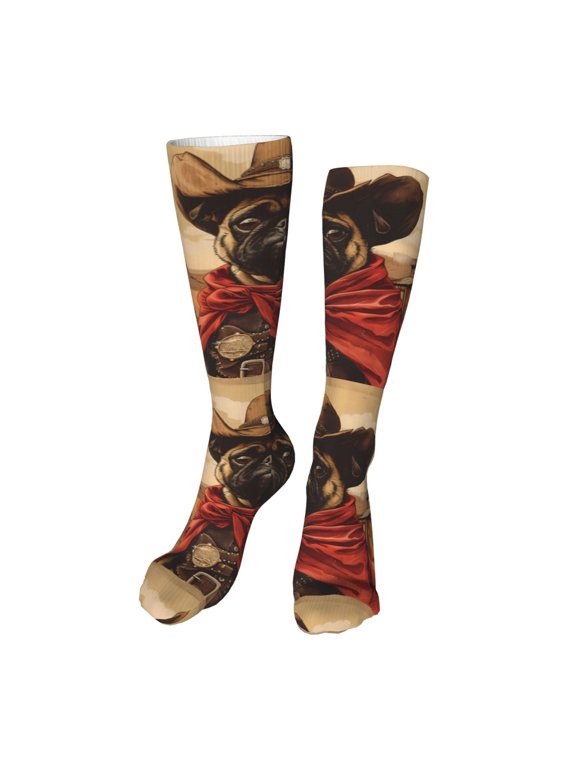 Western French Bulldog Cowboy Print Calf Socks Seamless Toe, Knee High Long Socks, Sports Socks Trouser Socks for Women and Men-One Size