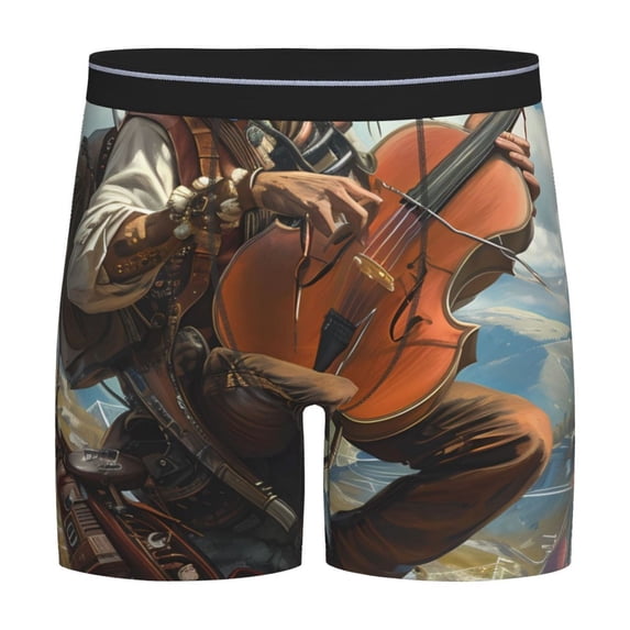 Xecao Western Guitar Cowboy Print Boxer Briefs for Men's Stretch Moisture-Wicking Underwear, Mid-Rise Classics breathable fabric