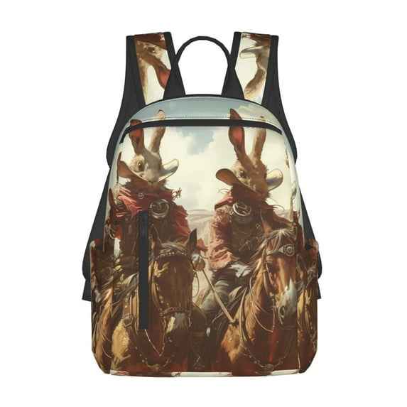 Xecao Western Rabbit Cowboy print Backpack For women men Aesthetic Lightweight Travel Daypack Simple Cute Backpack For Bookbag