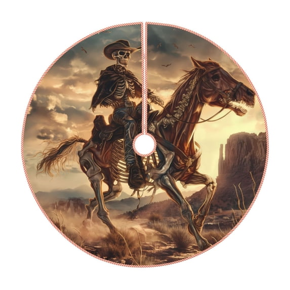Xecao Western Skeleton Cowboy Horse Pattern Christmas Tree Skirt Holiday Part Decorations for Christmas Tree, Farmhouse Christmas Decor Xmas Holiday Home Party Decorations-36"