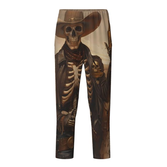 Xecao Western Skull Cowboy Print Teenagers' Pajama Pants Long Sleep Pants Soft Elastic Waist Pajama Bottoms Elastic waist with 2 Pockets 5-16 Years-Large