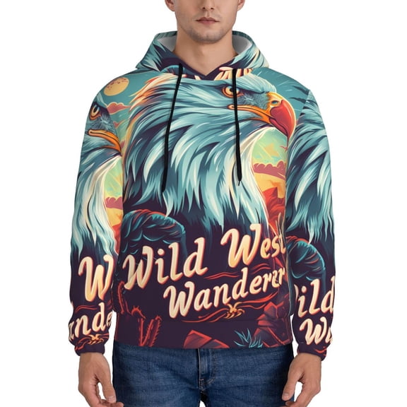 Xecao Western Style Bald Eagle Pattern Men's Adult Pullover Hoodie,Hooded Sweatshirt-Small