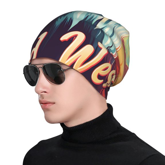 Xecao Western Style Bald Eagle Print Beanie Knitted Hat for Men Women, Winter Fashion Knit Cuffed Caps Unisex