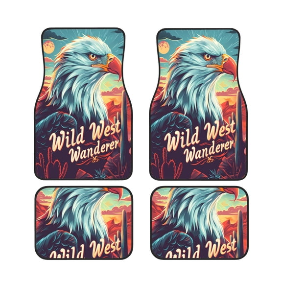 Xecao Western Style Bald Eagle Print Car Foot Mat Set of 4 Pieces Neoprene All-Weather Dust-Proof Stain-resistantCar Interior Decorative mats Non-Slip Mats