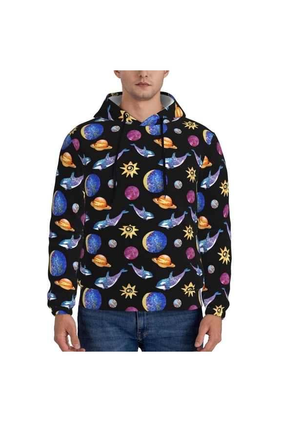 Whales In Space Pattern Men's Adult Pullover Hoodie,Hooded Sweatshirt-3X-Large