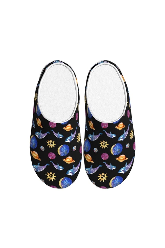 Whales In Space Print Cotton Slippers Fuzzy Warm Cozy Slippers Non Slip House Slippers For Indoor Outdoor Cotton Slippers House Slippers-11