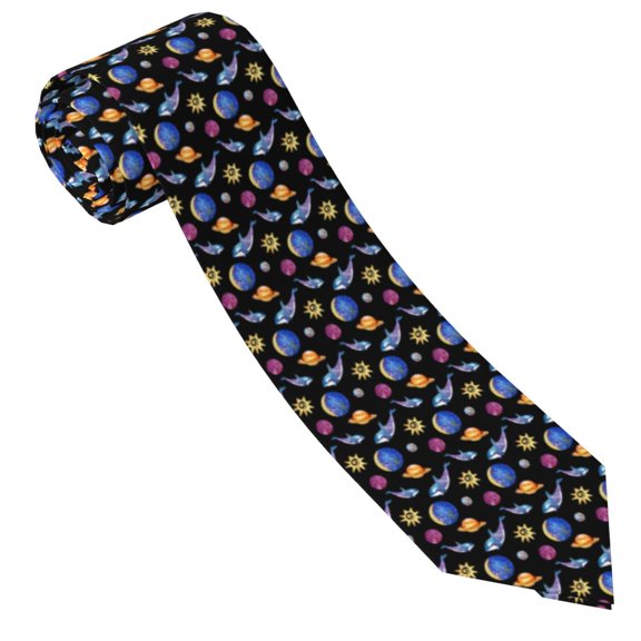 Xecao Whales In Space Print Tie For Men Necktie Woven Jacquard Neck Ties,Classic Men's Tie
