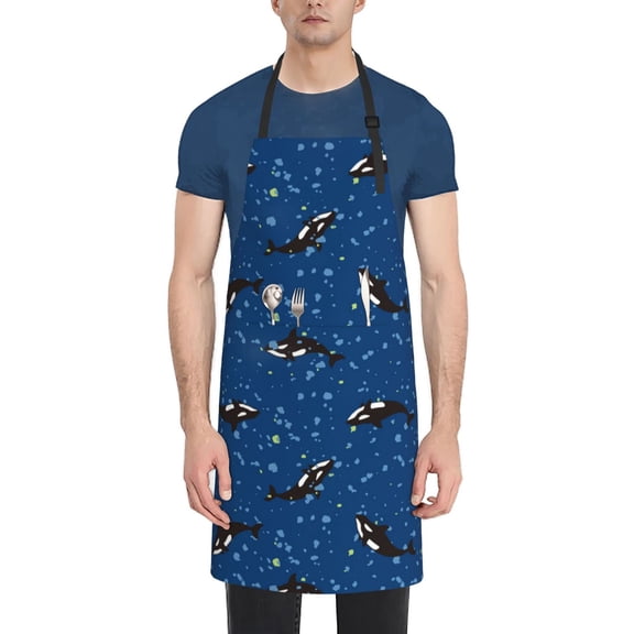 Xecao Whales Swim Print Kitchen Cooking Aprons, Waterproof Adjustable Bib Aprons with 2 Pockets for Women Men Chef