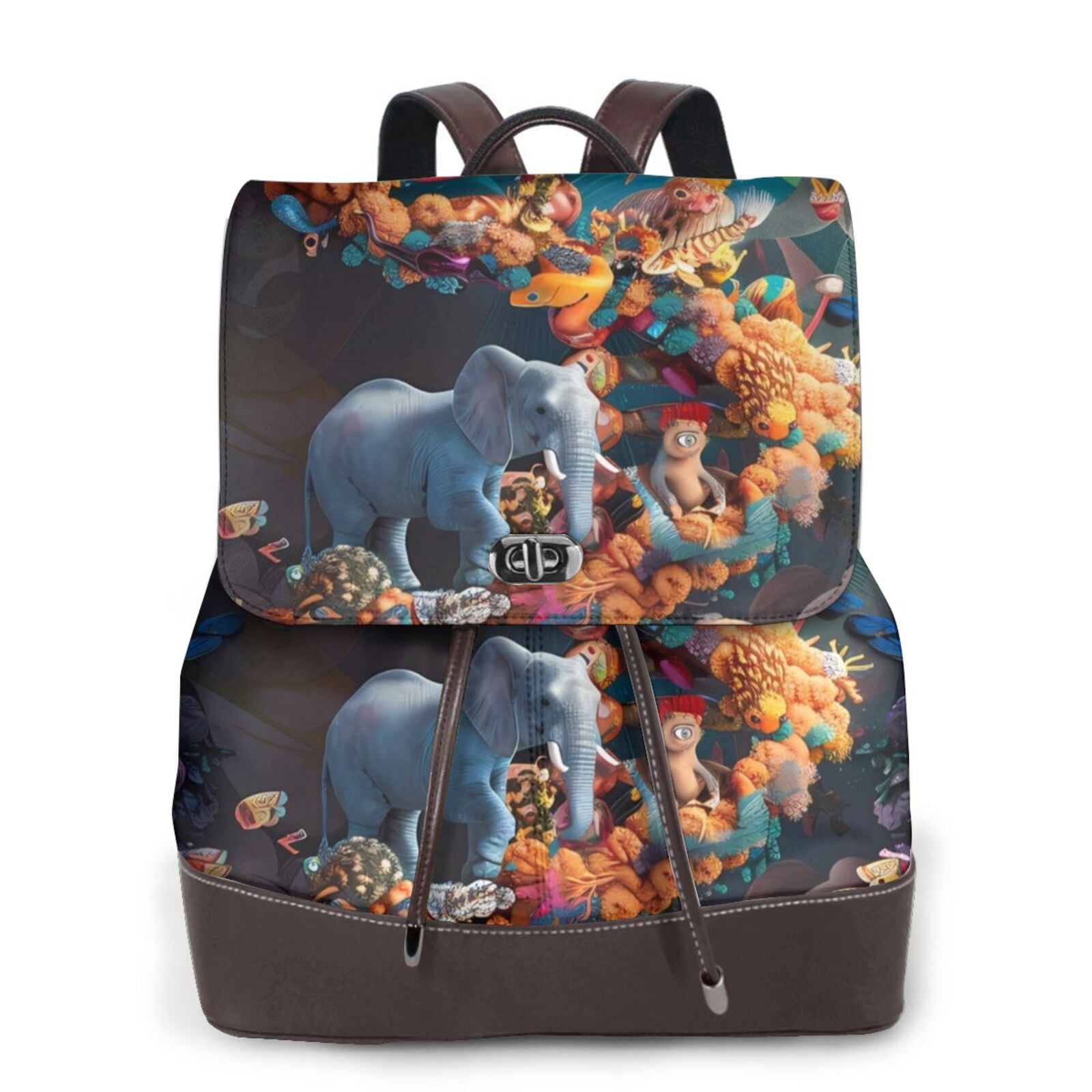 Xecao Whimsical Animal Spiral Print Large Backpack Soft Leather for ...