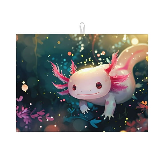 Xecao Whimsical Axolotl Fantasy Patten Drying Mat,Dish Drying Mats for Kitchen Counter,Super Absorbent Dish Drying Pads 1824 Inch