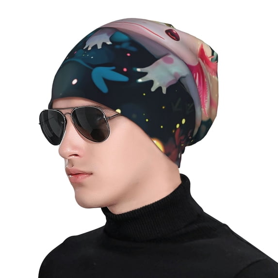Xecao Whimsical Axolotl Fantasy Print Beanie Knitted Hat for Men Women, Winter Fashion Knit Cuffed Caps Unisex