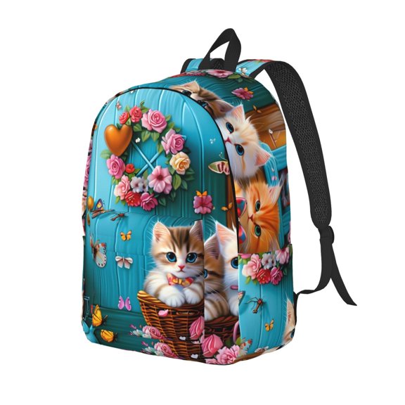 Xecao Whimsical Cats and Flowers Scene for Canvas College Laptop Backpack, a Durable Rucksack for Both Men and Women, ideal for travel, school, and daily use Bag-Medium