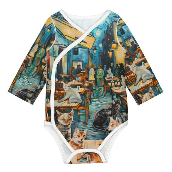 Xecao Whimsical Cats Night Cafe Print Baby unisex-baby Cotton Long-sleeve Bodysuits-2 Years