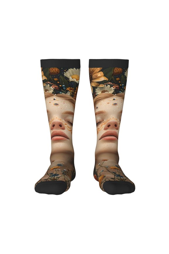 Whimsical Flower Crown Maiden Print Compression Socks for Both Men And Women for Running, Travel, Flight, Nurse