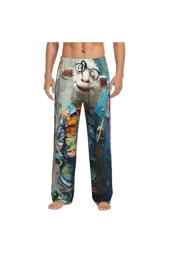 Whimsical Goat Artist Print Men's Straight Lounge Pajama Pants - The Ultimate in Comfortable Sleepwear-Medium
