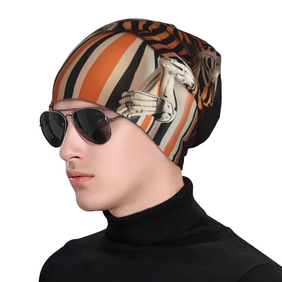 Xecao Whimsical Halloween Skeletons Print Beanie Knitted Hat for Men Women, Winter Fashion Knit Cuffed Caps Unisex