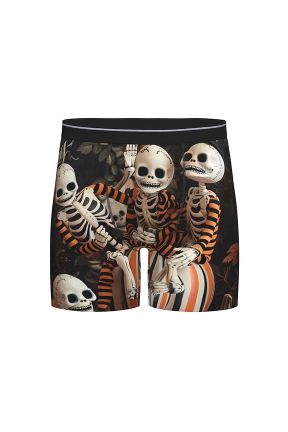 Whimsical Halloween Skeletons Print Boxer Briefs for Men's Stretch Moisture-Wicking Underwear, Mid-Rise Classics breathable fabric