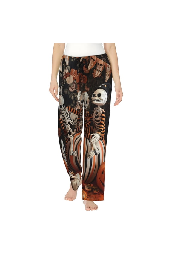 Whimsical Halloween Skeletons Print Women's Straight Lounge Pajama Pants,The Epitome of Relaxed Sleepwear-Medium