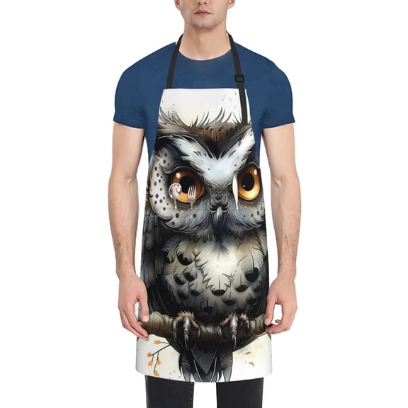 Xecao Whimsical Owl On Branch Print Kitchen Cooking Aprons, Waterproof Adjustable Bib Aprons with 2 Pockets for Women Men Chef