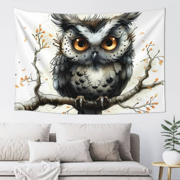 Xecao Whimsical Owl On Branch Print Tapestry, Wall Hanging Room Funny Decor, Backdrop Room Decor for Bedroom Living Room dormitory