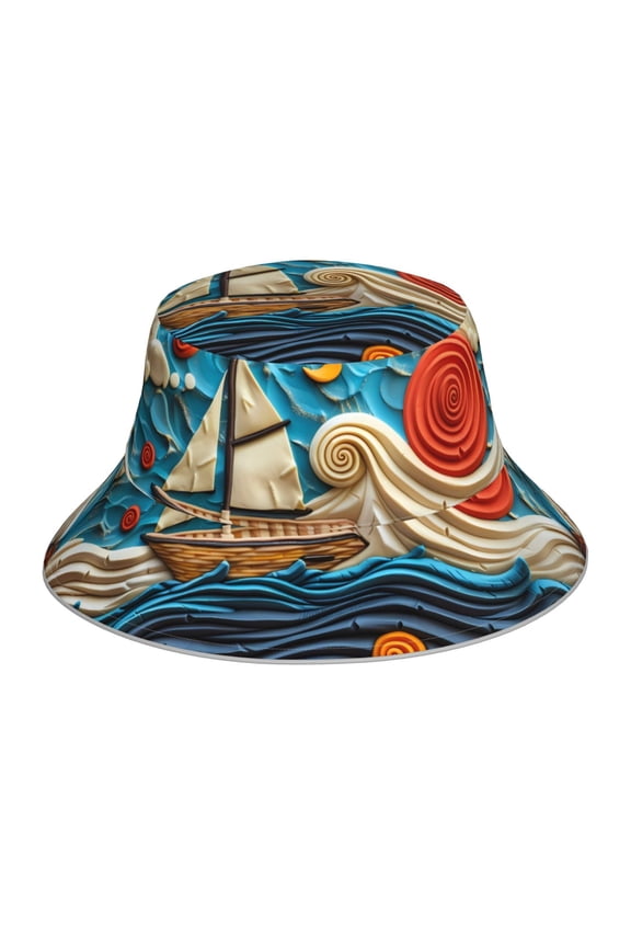Whimsical Sailboat Ocean Art Print Men and Women Night Reflective Hat Runner Cap Visor Bucket Hat Boonie Cap