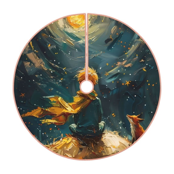 Xecao Whimsical Starry Night Scene Pattern Christmas Tree Skirt Round Xmas Tree Mat Base Cover for Holiday Home Decorations-30"