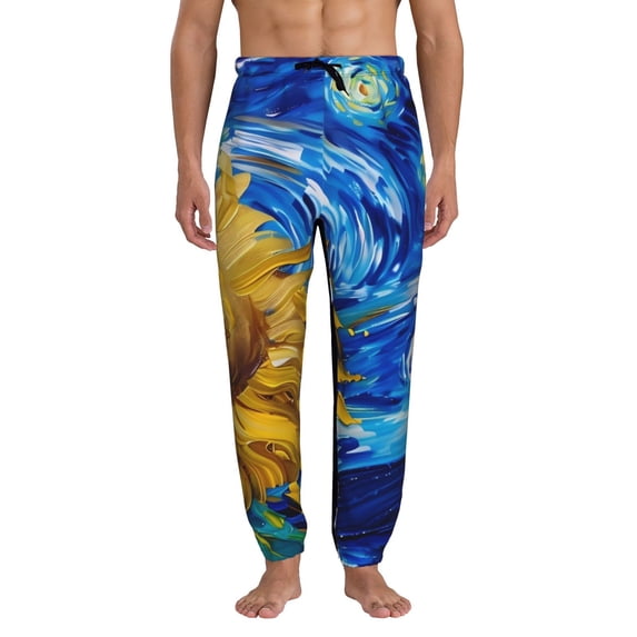 Xecao Whimsical Sunflowers Night Sky Print Active Tech Joggers for Men, Mens Sweatpants Lounge Pants with Pockets-3X-Large