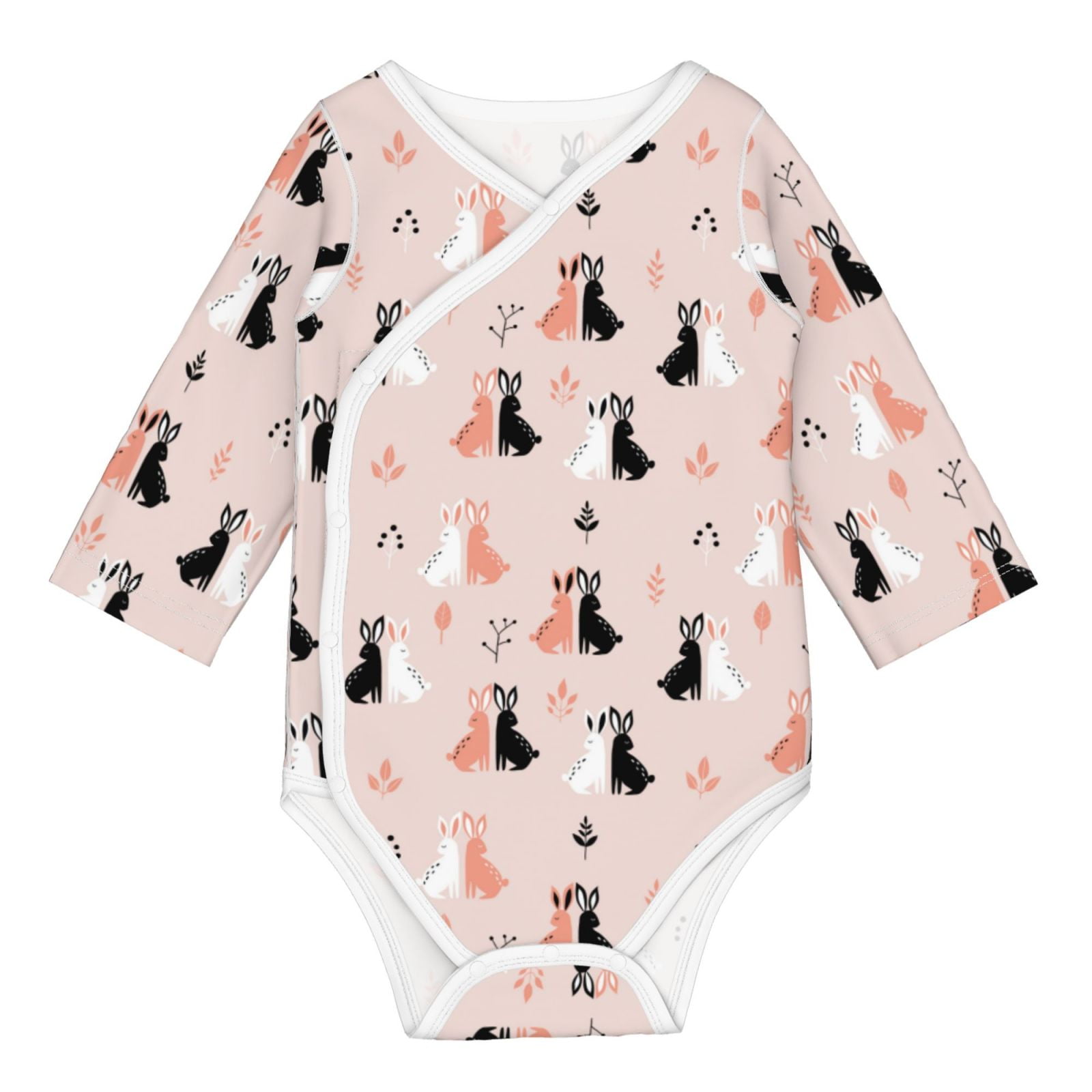 Xecao White And Black Rabbit Print Baby unisex-baby Cotton Long-sleeve Bodysuits-3 Months
