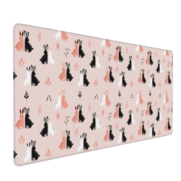 Xecao White And Black Rabbit Print Large Mouse Pad, 16x35.5in Mousepad, Professional Non-Slip Rubber Base Big Mouse Pad, Mouse Pad for Gaming & Office Full Desk Mouse Pad
