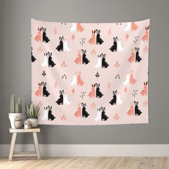 Xecao White And Black Rabbit patten Tapestry 60x51 Inches Wall Hanging Poster Tapestry for Living Room Bedroom Home Decor