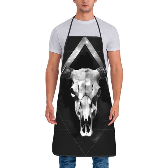 Xecao White Black Sheep skull Print Funny BBQ Chef Aprons for Men Women,Adjustable Kitchen Cooking Aprons with Pocket Waterproof Oil Proof No Pilling Fading