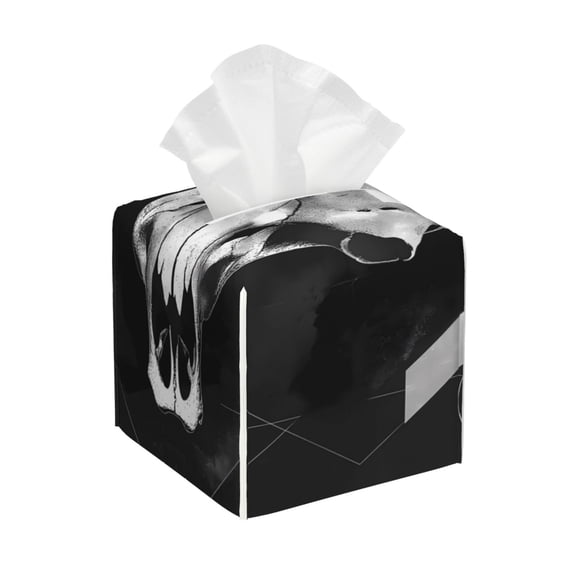 Xecao White Black Sheep skull for Tissue Box Cover Holder Square - Leather Decorative Organizer for Tabletop, Bathroom, Car, Office