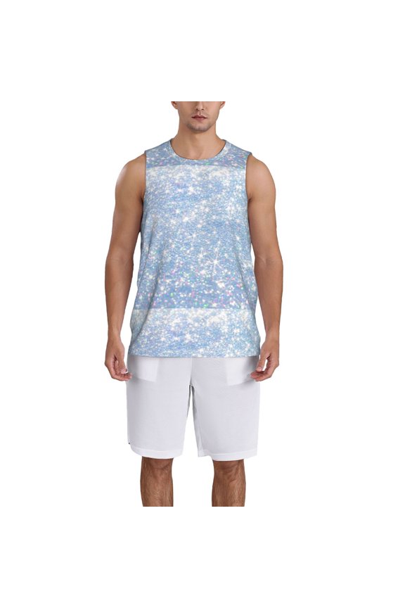 White Bule Glitter print basketball shirt for both men and women, a unisex basketball jersey perfect for theme parties-Medium