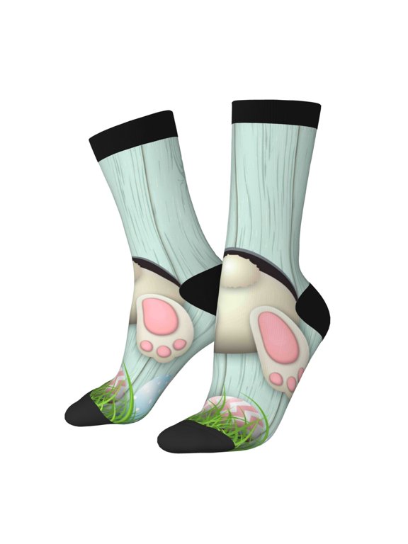 White Bunny Bottom And Easter Eggs Pattern Sport Socks for Women and Men Crew Socks Sporty Calf Socks Casual Socks
