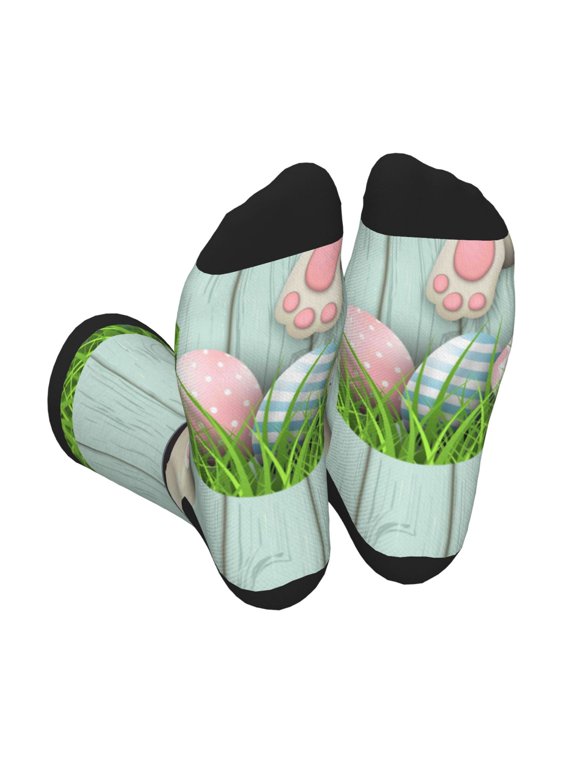 White Bunny Bottom And Easter Eggs Print Crew Socks for Men and Women, Men's Soft Moisture-wicking Sock