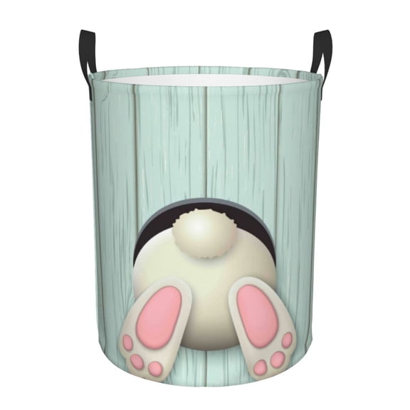 Xecao White Bunny Bottom And Easter Eggs Print Laundry Hamper Basket,designed for Blanket Storage and Nursery Clothes in the Bedroom