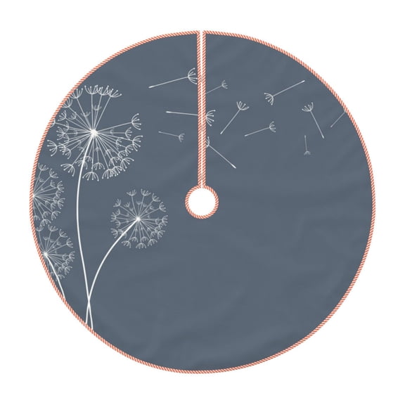Xecao White Dandelion Pattern Christmas Tree Skirt Round Xmas Tree Mat Base Cover for Holiday Home Decorations-30"