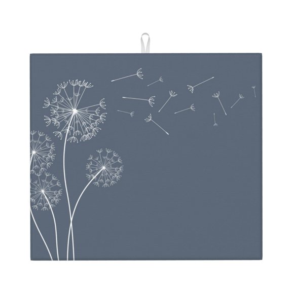 Xecao White Dandelion Print Dish Drying Mat for Kitchen Counter,Absorbent Coffee Bar Mat, Dish Drainer Rack Mats,Dining Room Decoration