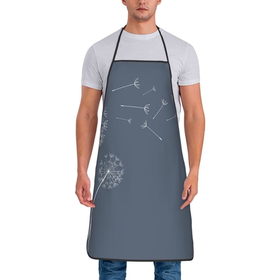 Xecao White Dandelion Print Funny BBQ Chef Aprons for Men Women,Adjustable Kitchen Cooking Aprons with Pocket Waterproof Oil Proof No Pilling Fading