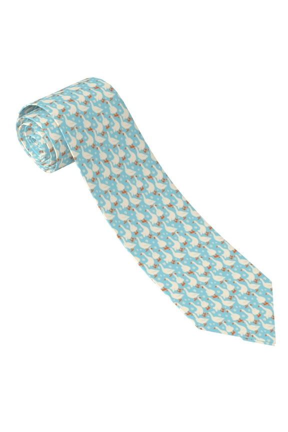 White Geese and Flower Print Tie For Men Necktie Woven Jacquard Neck Ties,Classic Men's Tie