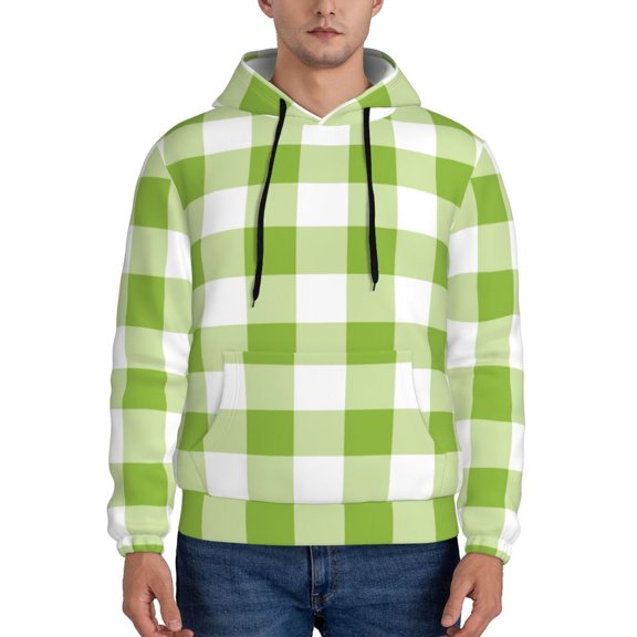 Xecao White Green Plaid Pattern Men's Adult Pullover Hoodie,Hooded Sweatshirt-4X-Large