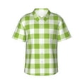 thumbnail image 1 of Xecao White Green Plaid print Hawaiian shirt - a stylish short-sleeve button-down for men, perfect for casual beach and tropical outings., 1 of 9