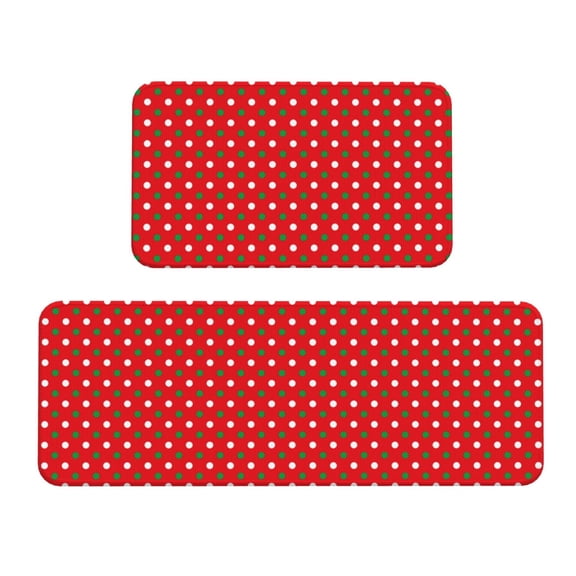 Xecao White and Green Polka Dot Patten Kitchen Rugs and Mats Sets,2 Pieces Non-Slip Washable Rugs, Kitchen Mat for Floor,Suit for Kitchen Decor and Accessories