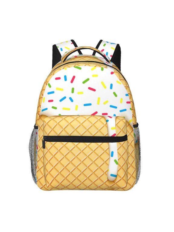 White Ice Cream Backpack, a stylish and functional choice for both men and women, is the perfect basic bookbag for college, work, or travel