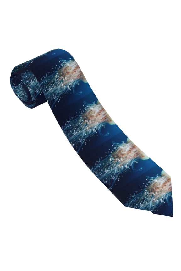 White Jellyfish Dansing in the Ocean Print Tie For Men Necktie Woven Jacquard Neck Ties,Classic Men's Tie